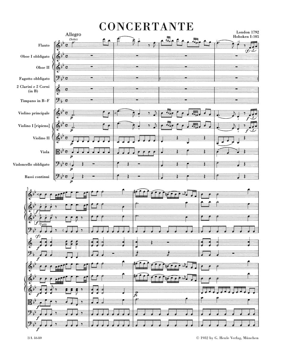 Haydn Concertante for Oboe, Bassoon, Violin, Cello Hob. I:105