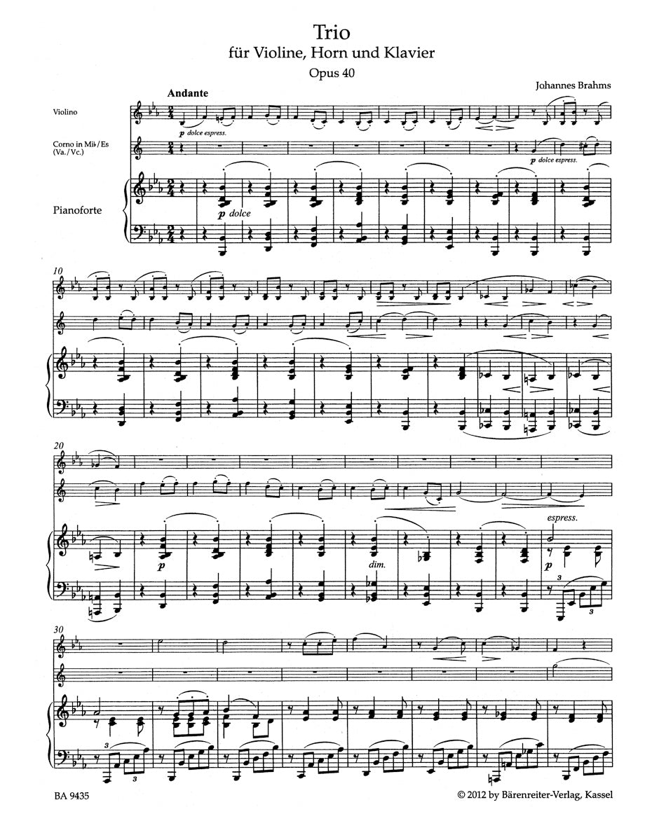 Brahms Horn Trio Opus 40