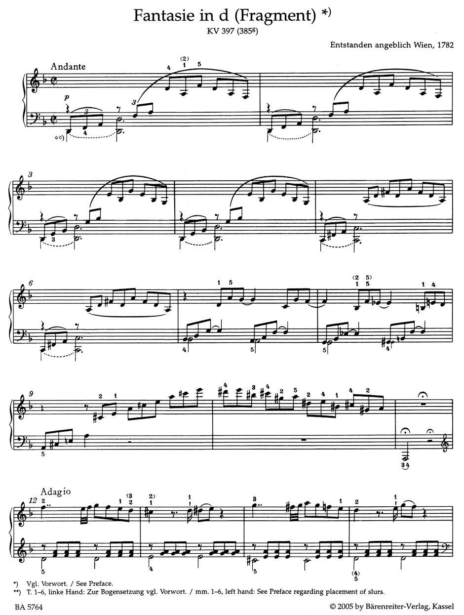 Mozart: Fantasy for Piano D minor K. 397 (385g)