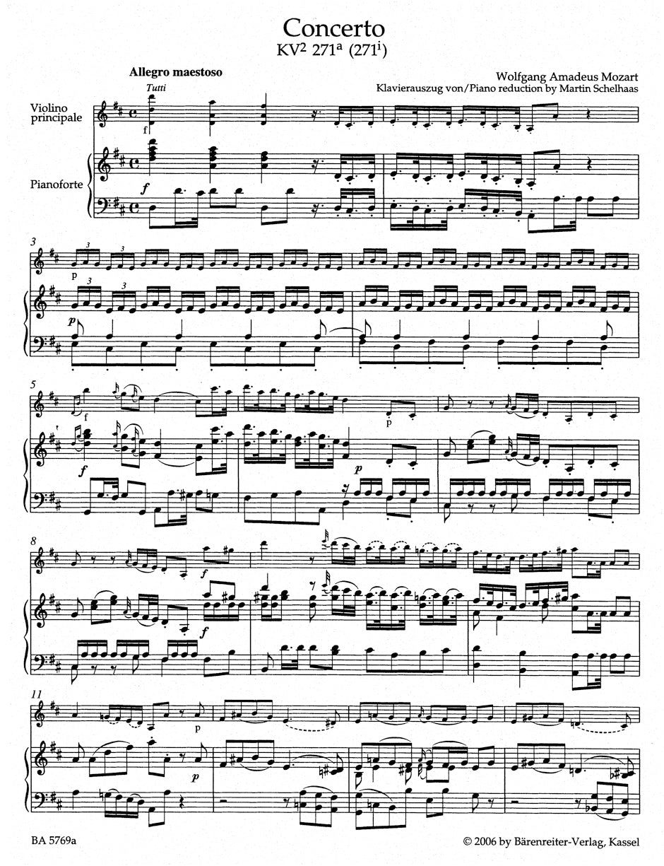 Mozart Concerto for Violin and Orchestra D major K(2). 271a (271i)