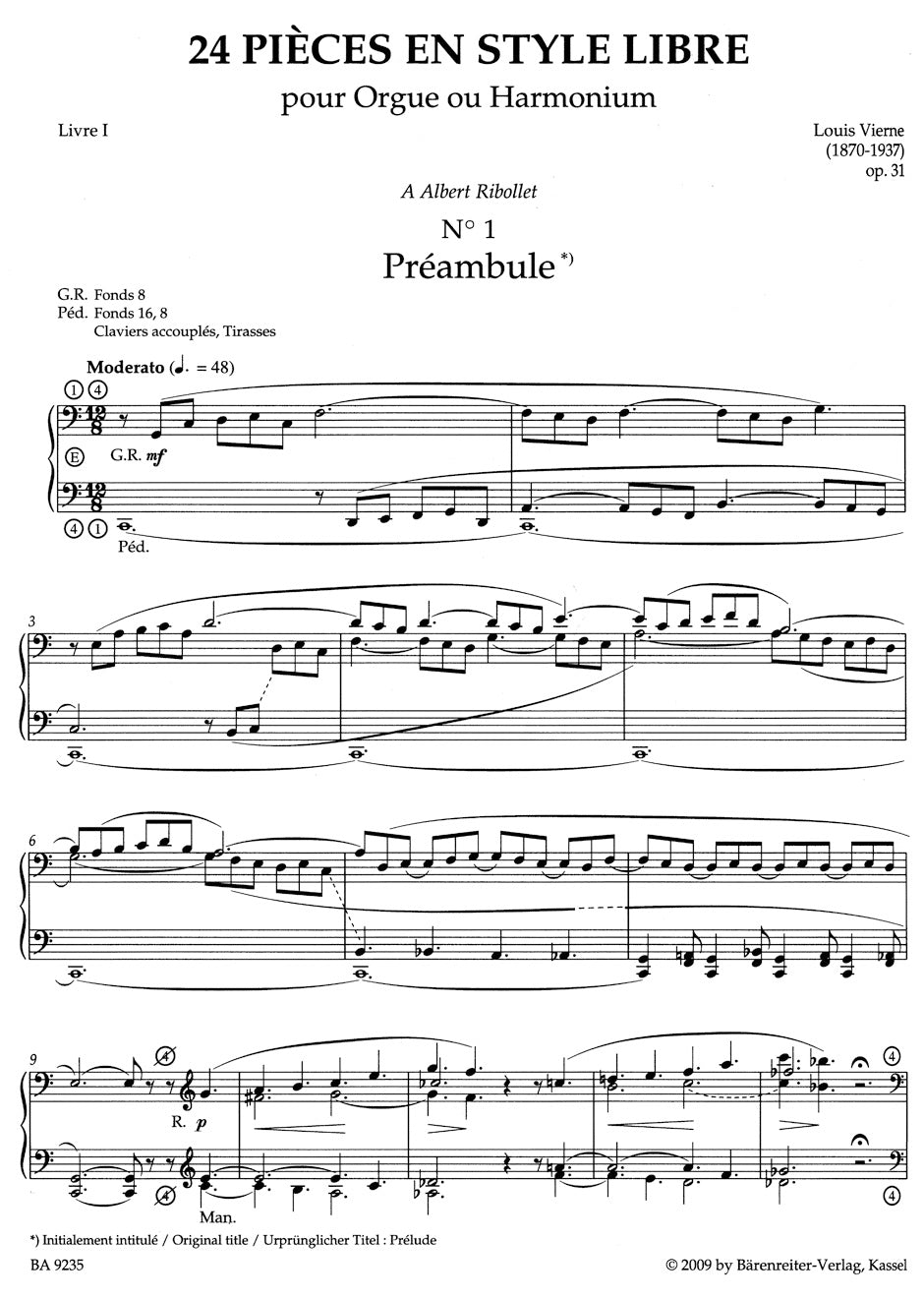 Vierne Pièces en style libre en deux livres, Livre I op. 31 (1914)