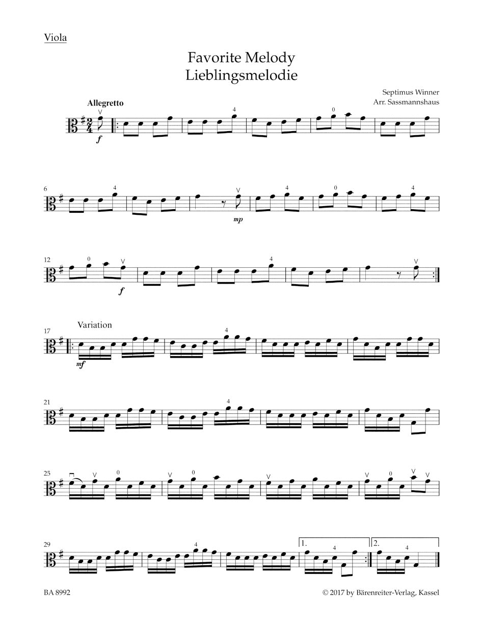 Sassmannshaus Viola Recital Album, Volume 3 -7 Recital Pieces in First Position for Viola and Piano or Two Violas-