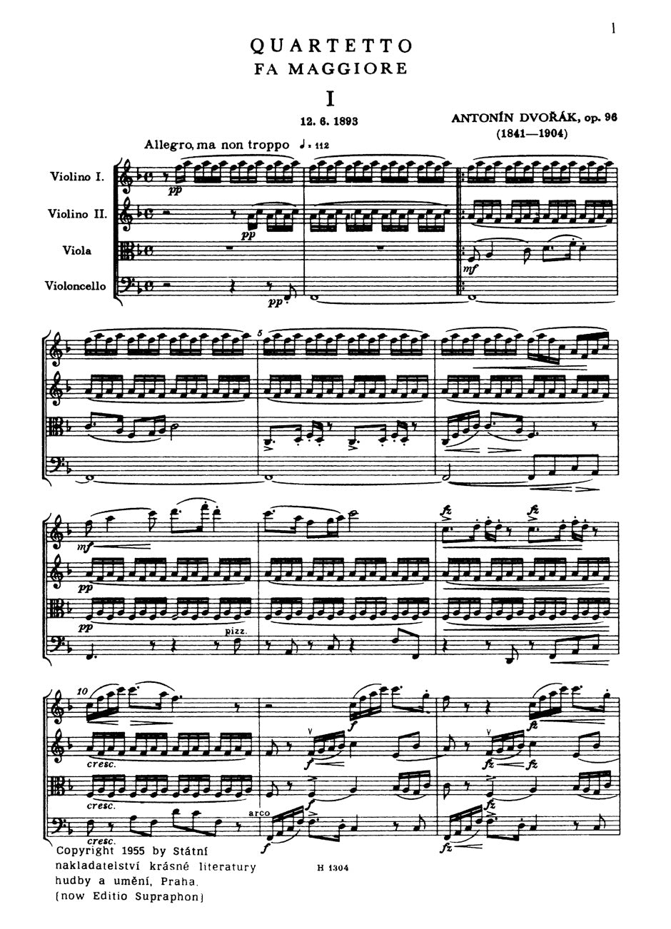 Dvorak String Quartet Nr. 12 F-Dur op. 96