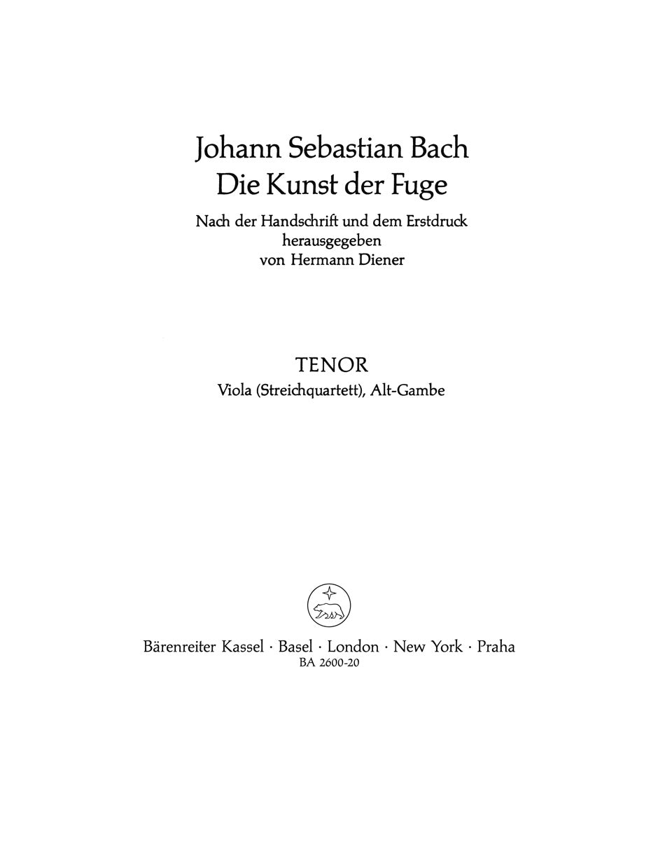 Bach The Art of Fugue Viola part Version for String Quartet