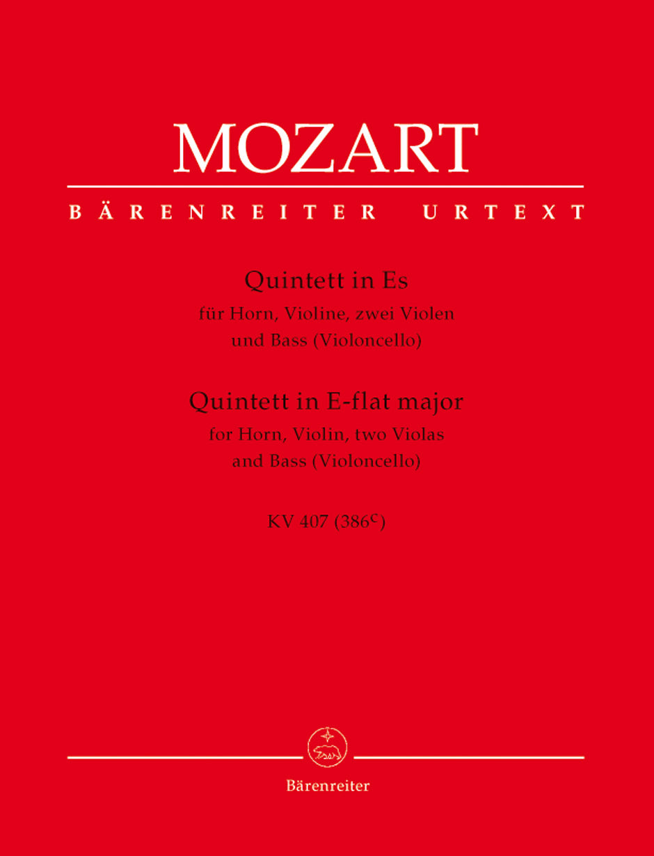 Mozart Quintet for Horn, Violin, Two Violas and Bass (Violoncello) in Eflat major K 407 (386c)