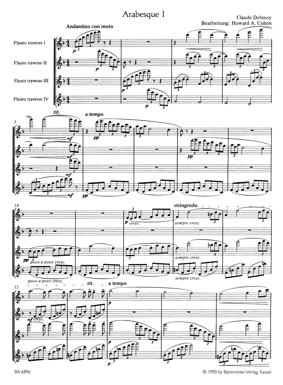 Debussy Two Arabesques (arranged for 4 flutes)