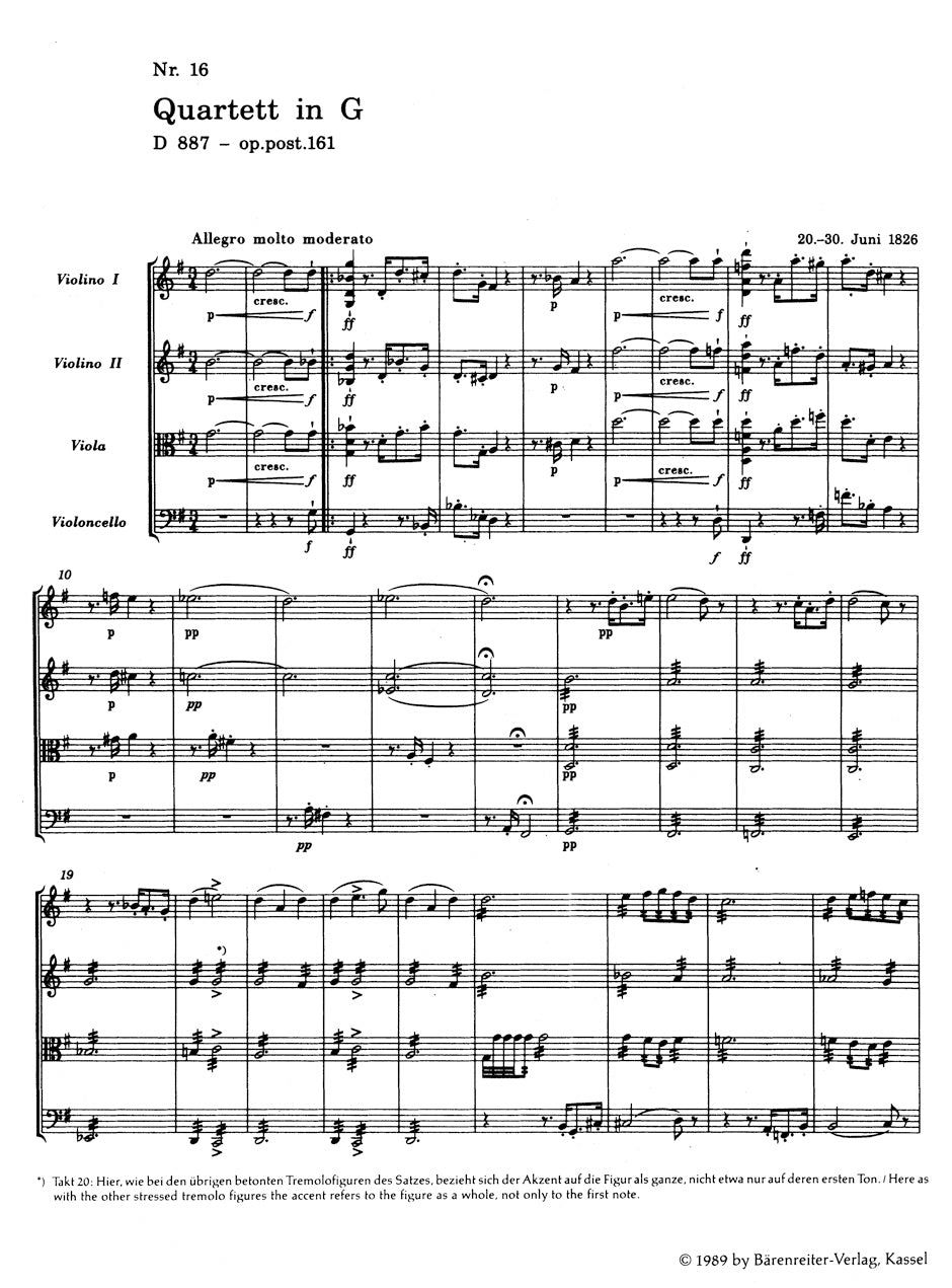 Schubert String Quartet G major op. post. 161 D 887