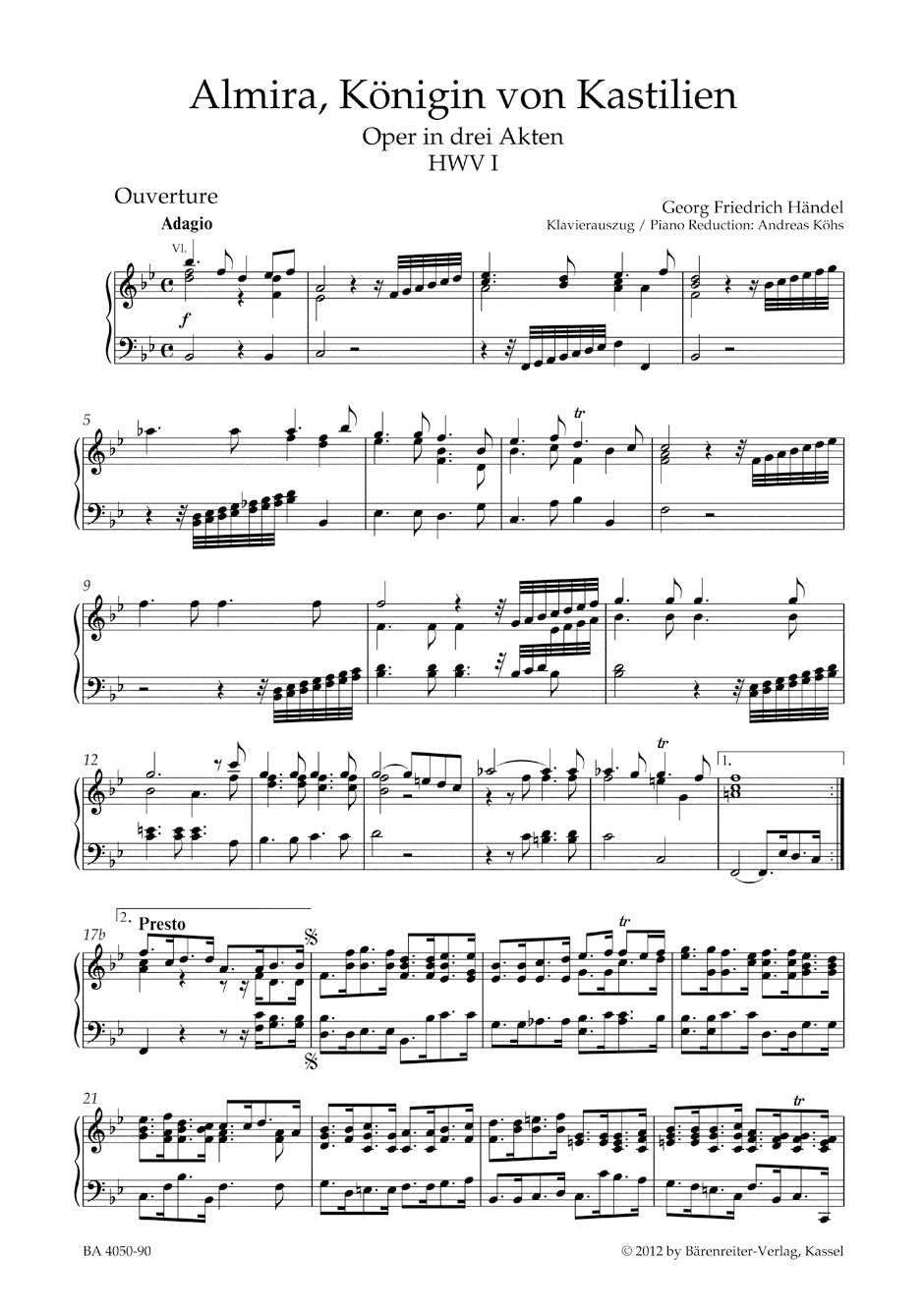 Handel Almira, Queen of Castile HWV 1 -Opera in three acts-