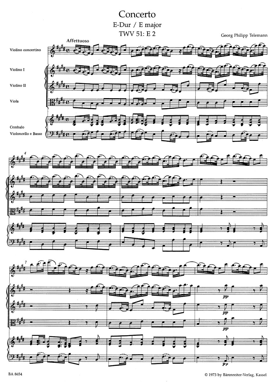 Telemann Concerto for Violin and Orchestra E major TWV 51:E2