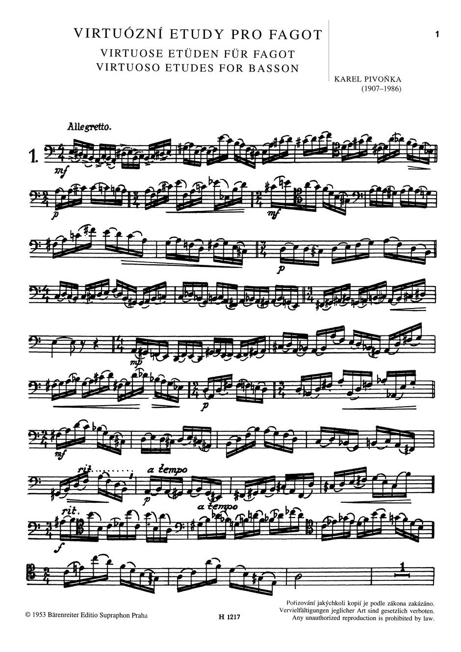 Pivonka Virtuose Etüden für Fagott