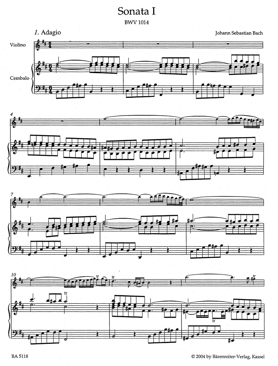 Bach Six Sonatas for Violin and Obbligato Harpsichord BWV 1014-1016 Volume 1