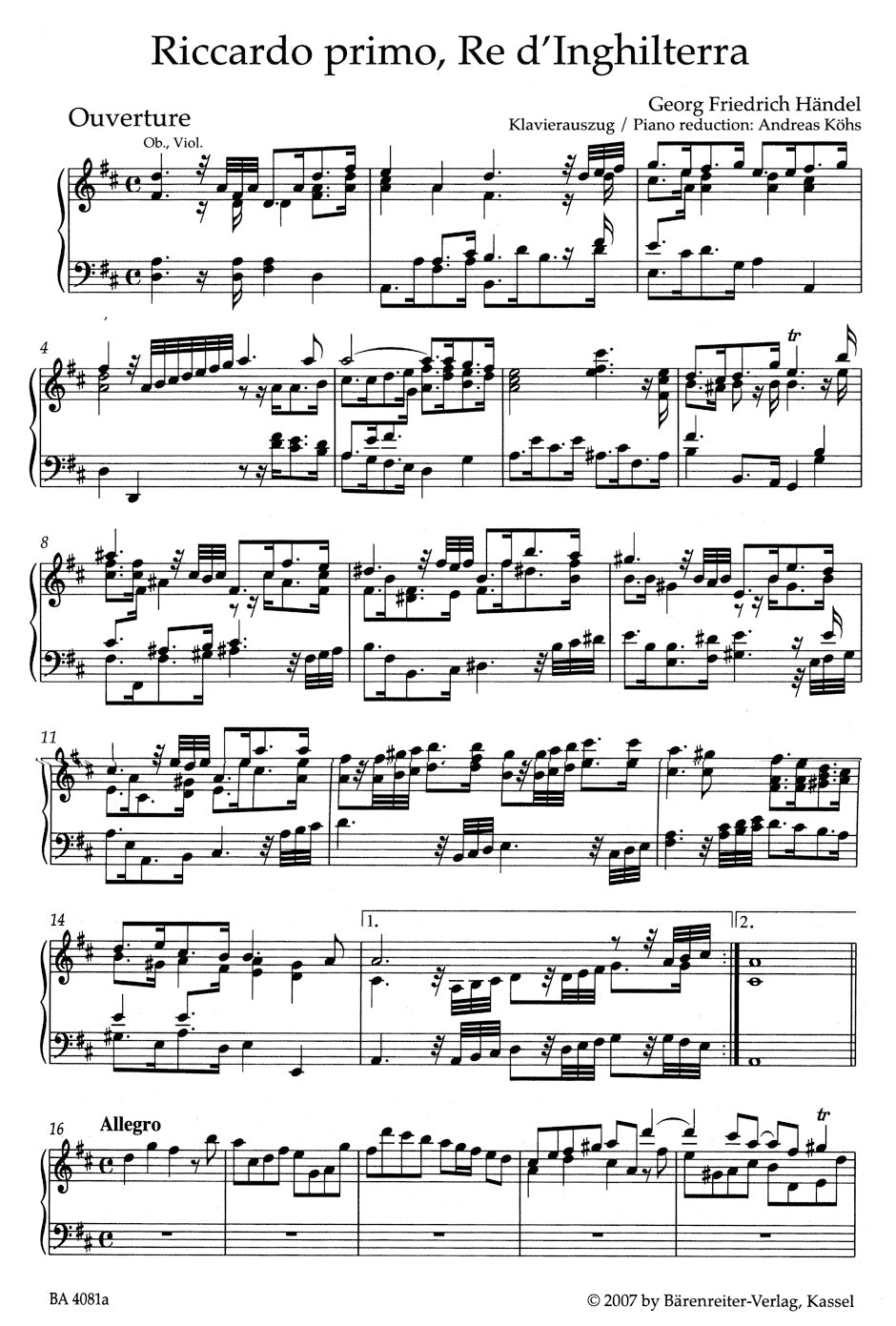 Handel Riccardo primo, Re d'Inghilterra / Richard der Erste, König von England HWV 23 -Opera in three acts-