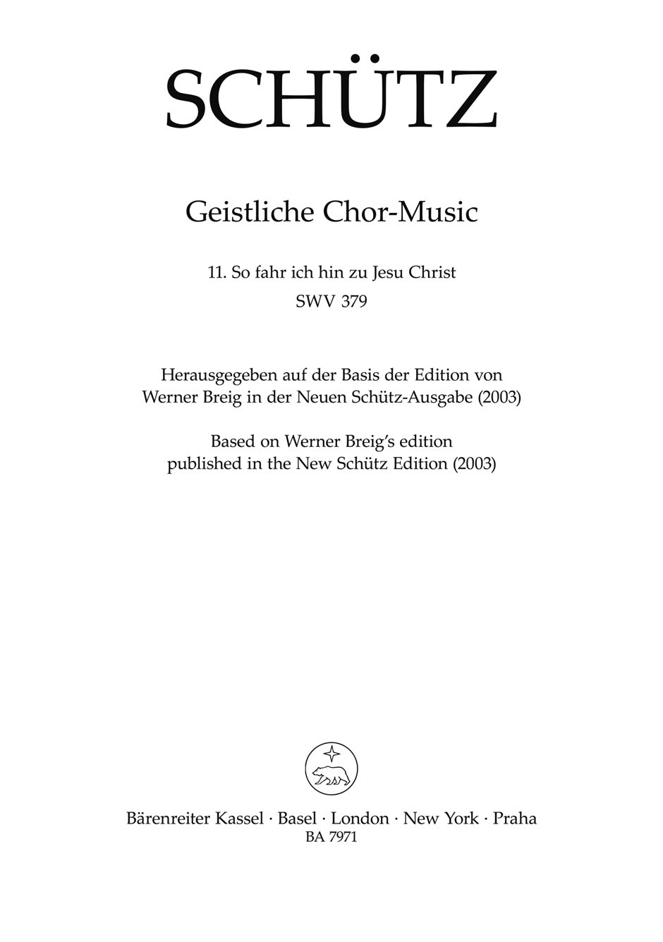 Schutz So fahr ich hin zu Jesu Christ SWV 379 -Motet- (No. 11 from "Geistliche Chor-Music")
