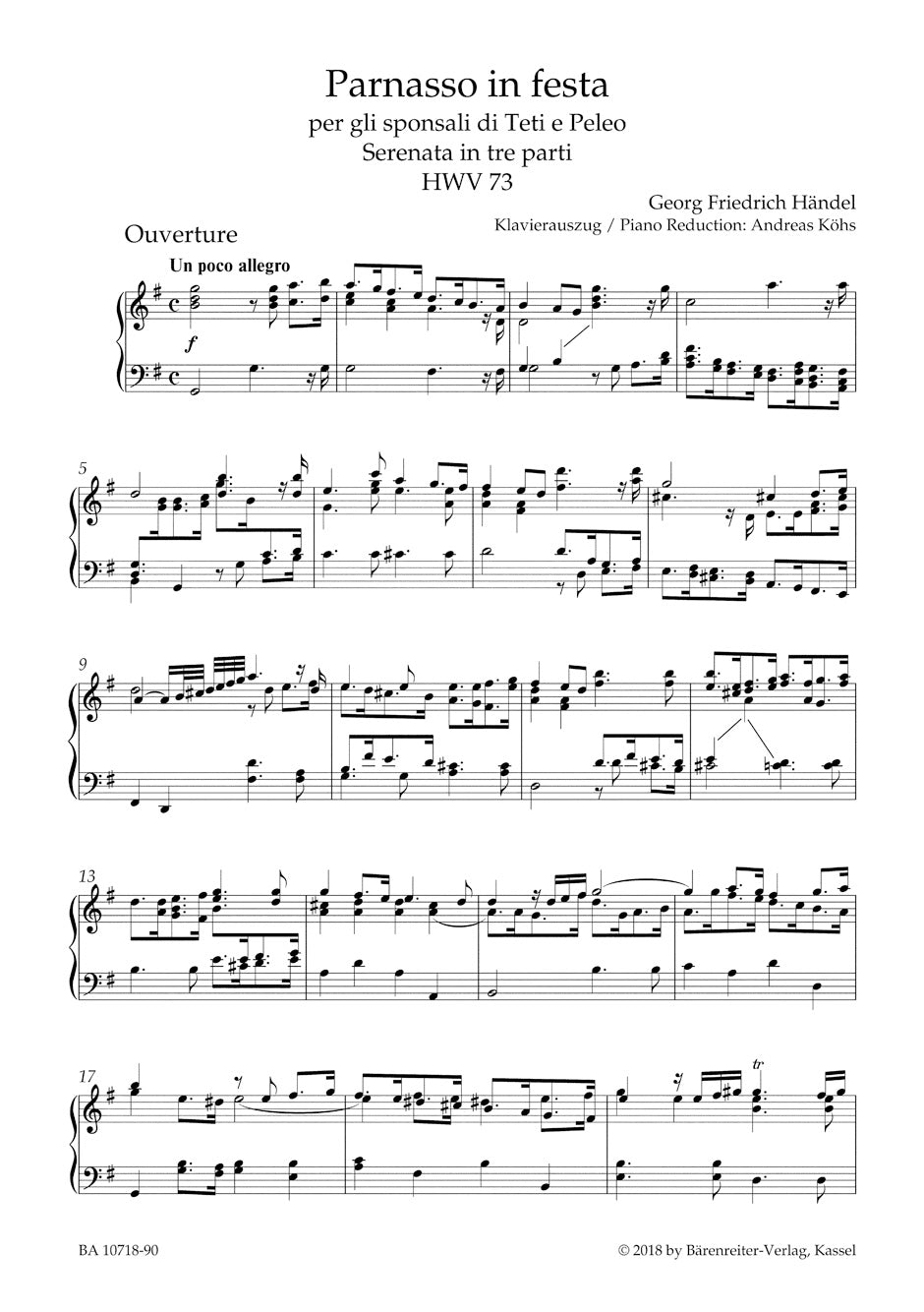 Handel Parnasso in festa per gli sponsali di Teti e Peleo HWV 73 -Serenata in 3 parts-