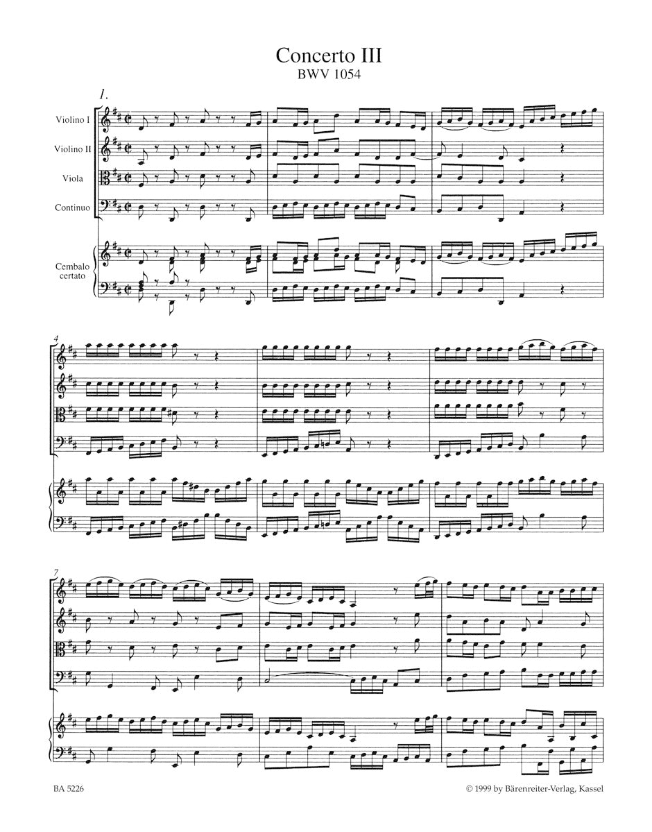 Bach Concerto for Harpsichord and Strings Nr. 3 D major BWV 1054