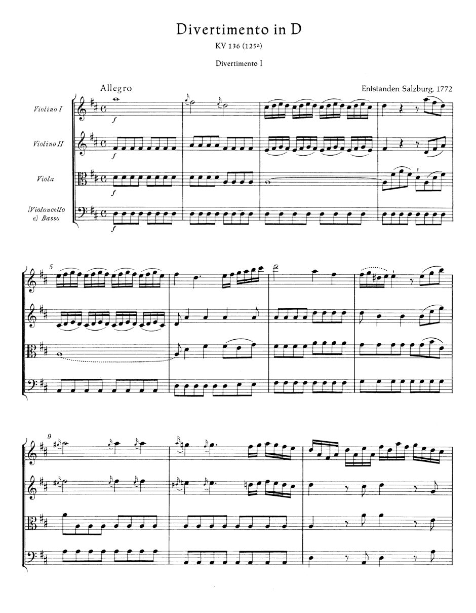 Mozart Three Divertimenti for Strings K. 136-138 (125a-c)