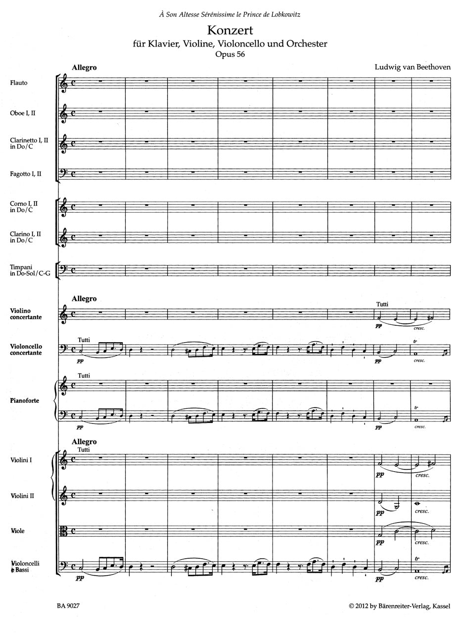 Beethoven Concerto for Pianoforte, Violin, Violoncello and Orchestra C major op. 56 "Triple Concerto" - Score