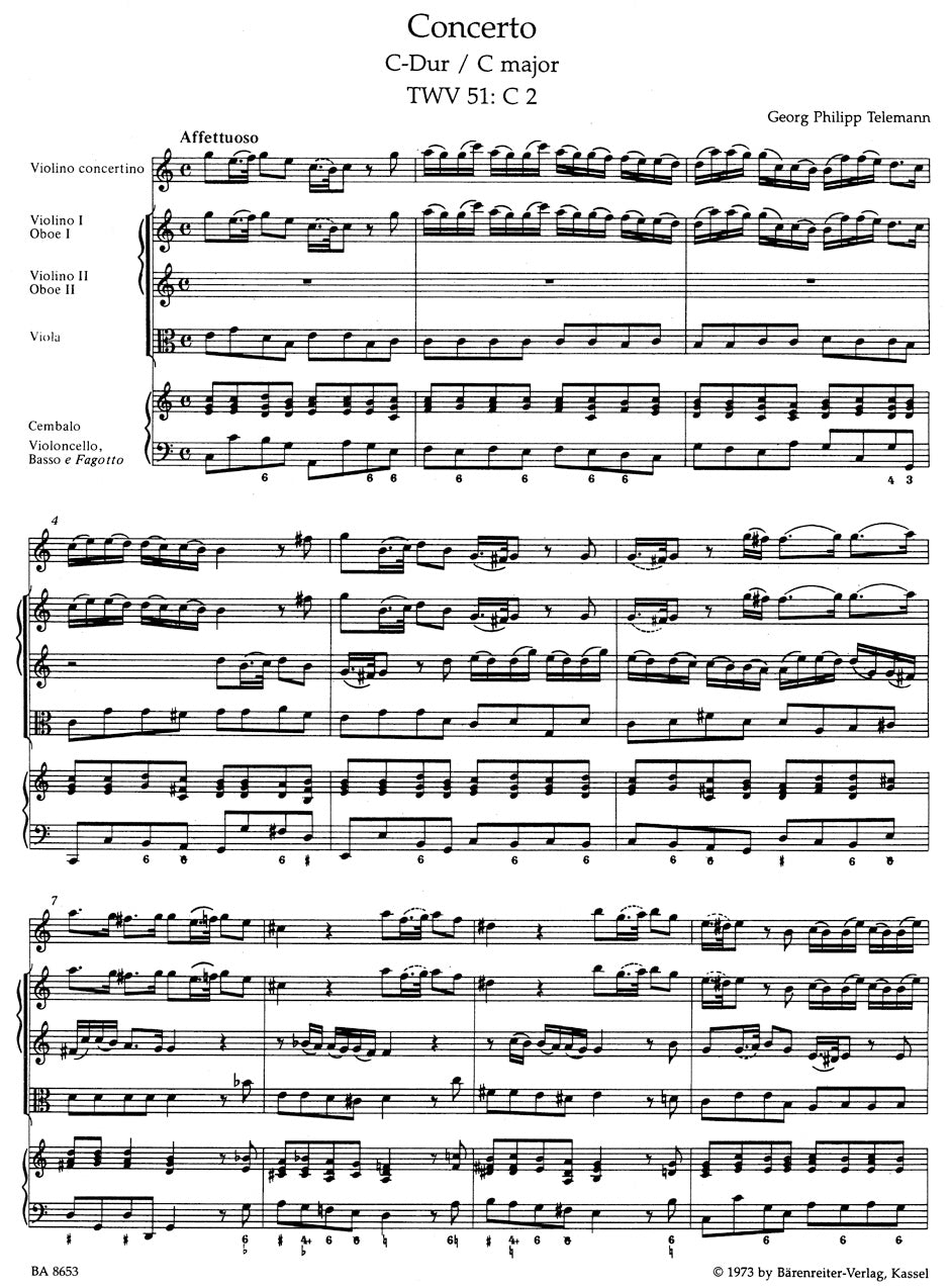 Telemann Concerto for Violin and Orchestra C major TWV 51:C2