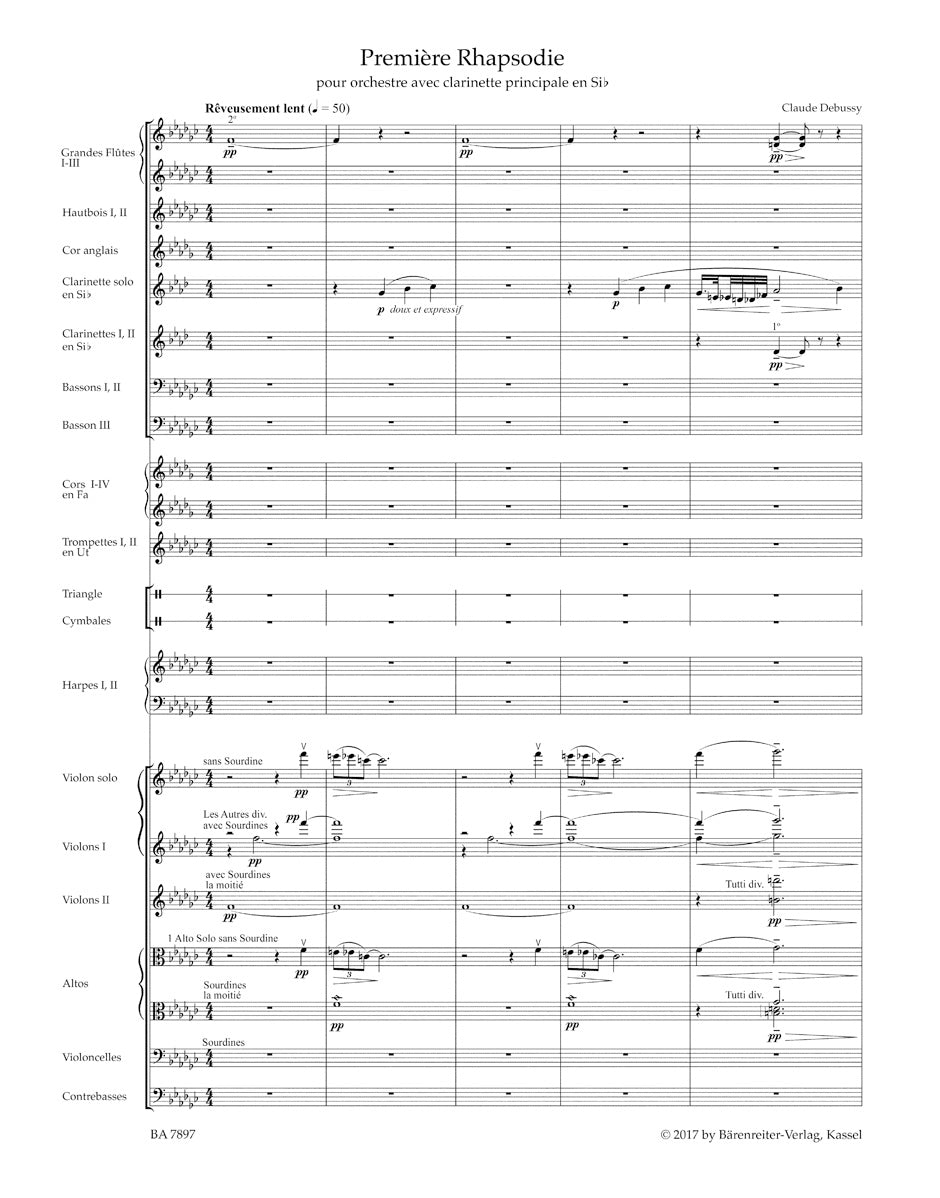 Debussy Première Rhapsodie for Orchestra with Solo Clarinet in B-flat