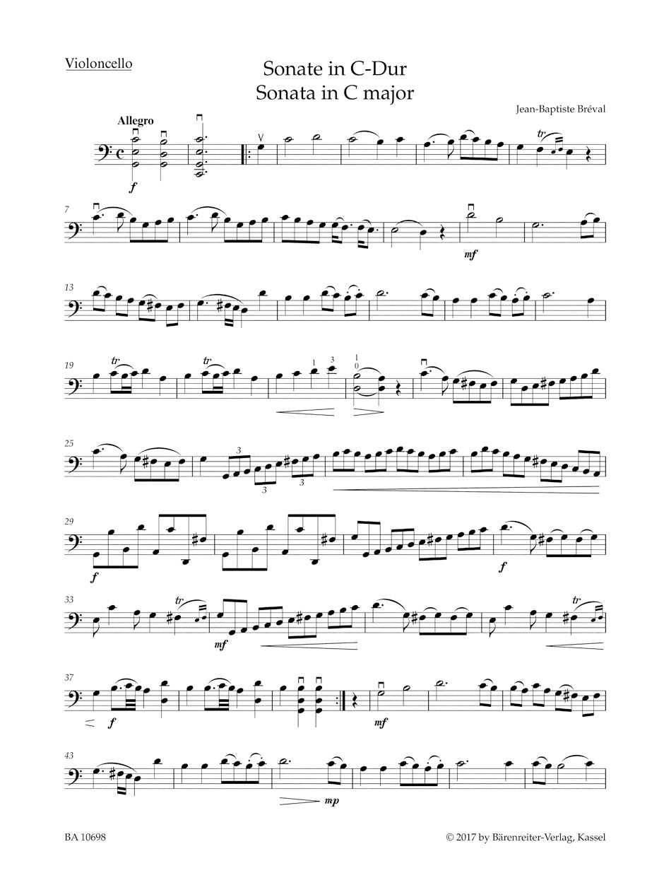 Breval Sonata C major op. 40/1 (Transcribed for Violoncello and Piano)
