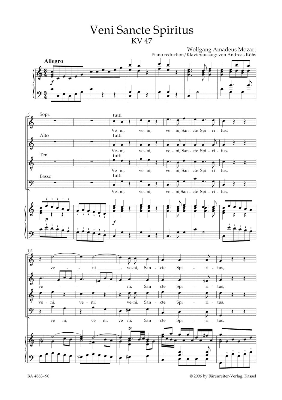 Mozart Veni Sancte Spiritus K. 47