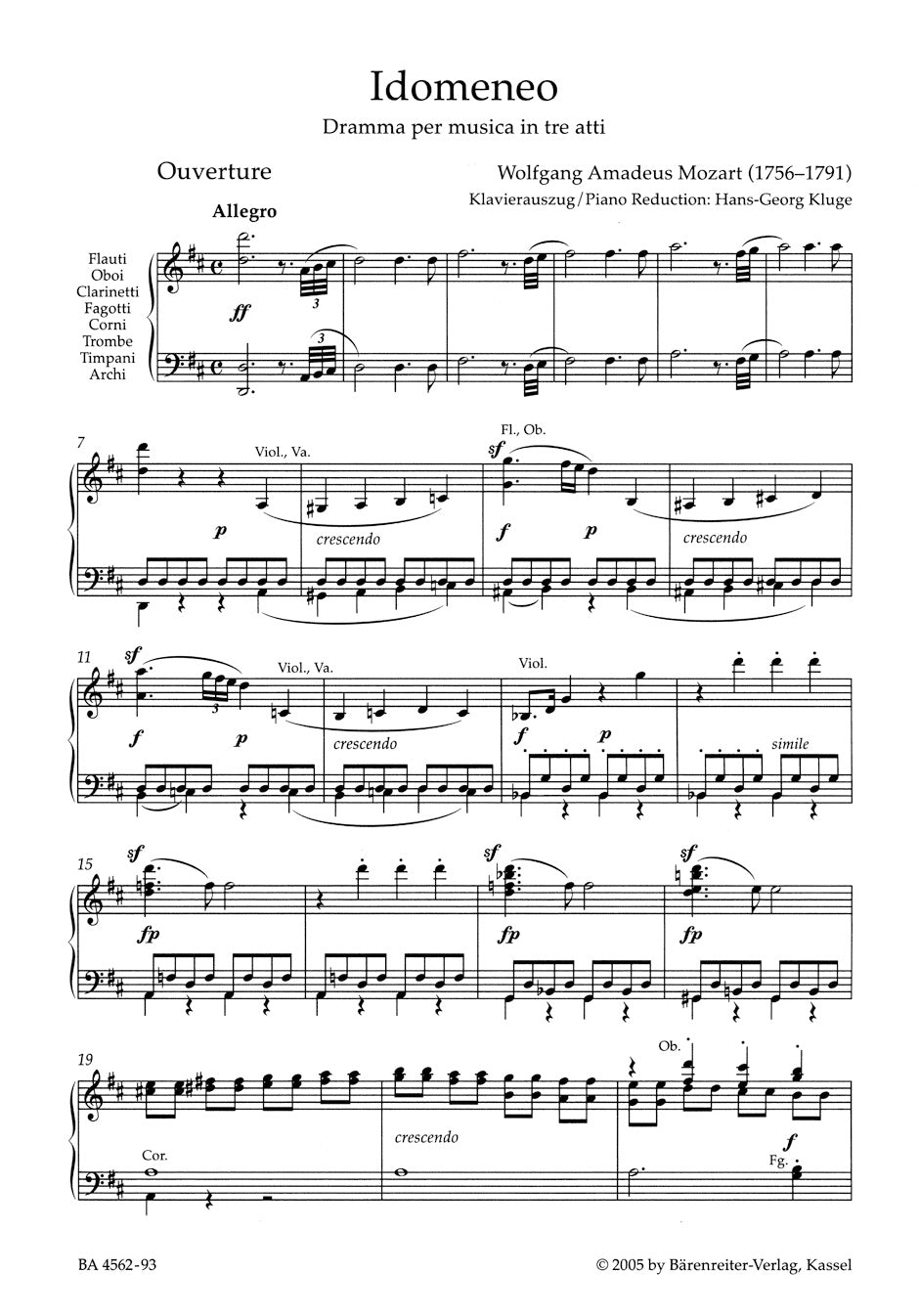 Mozart Idomeneo Hardcover - Vocal Score