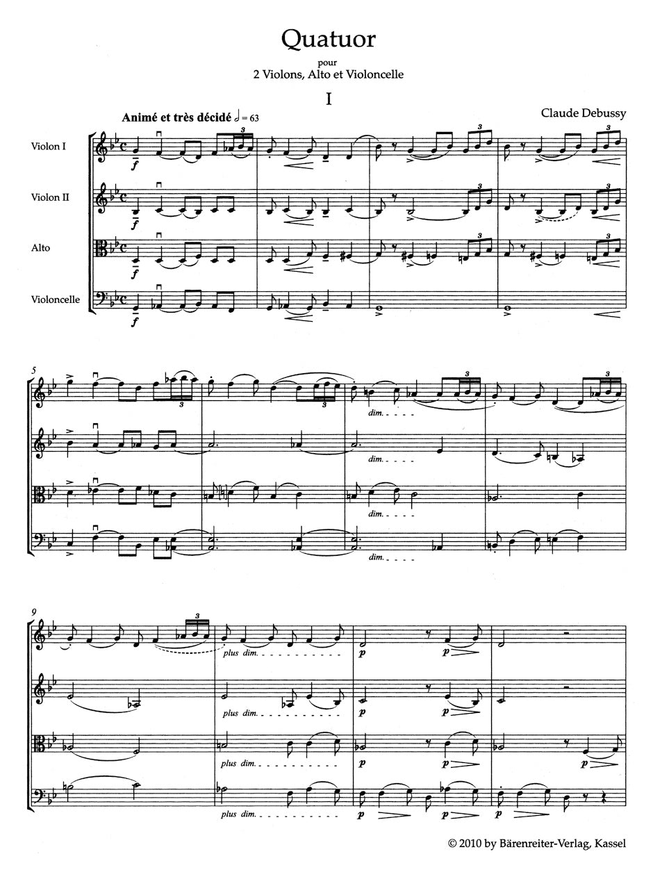 Debussy String Quartet for 2 Violins, Viola and Violoncello op. 10