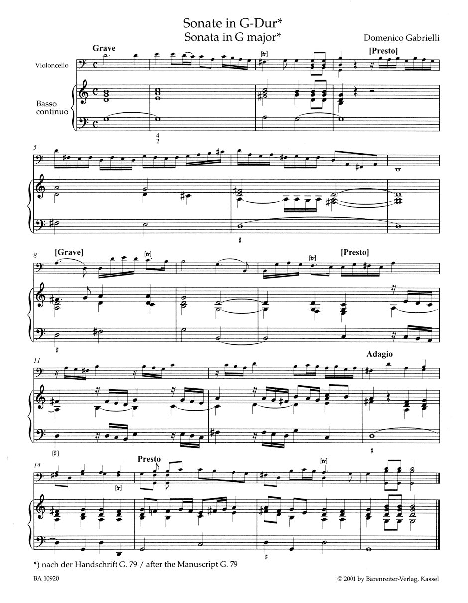 Gabrielli The Complete Works for Violoncello