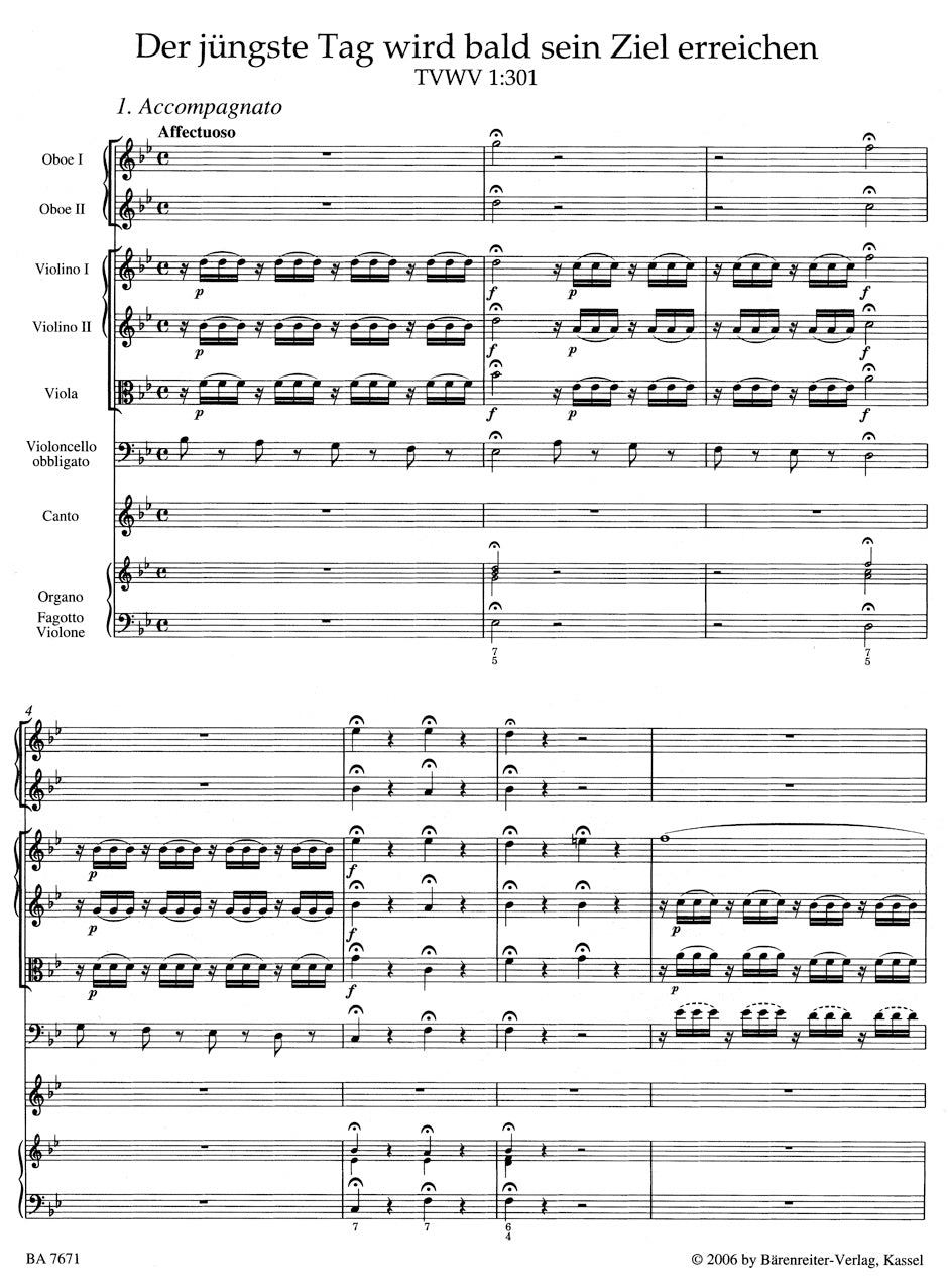 Telemann The last of Days shall reach its destination TVWV 1:301 -Cantata for the Second Advent-