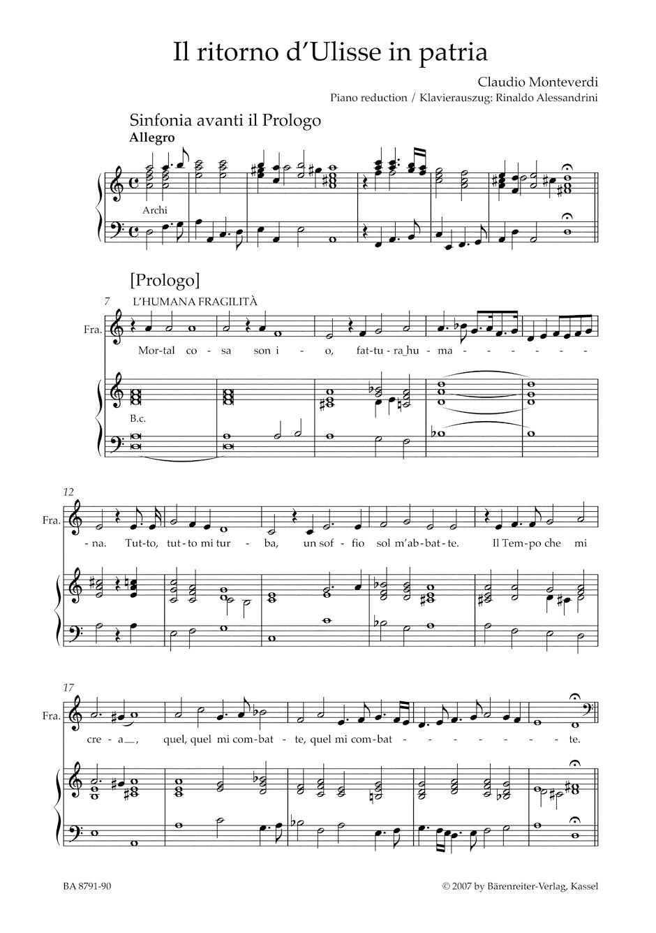 Monteverdi Il ritorno d'Ulisse in patria -Tragedia di lieto fine in un prologo e tre atti-