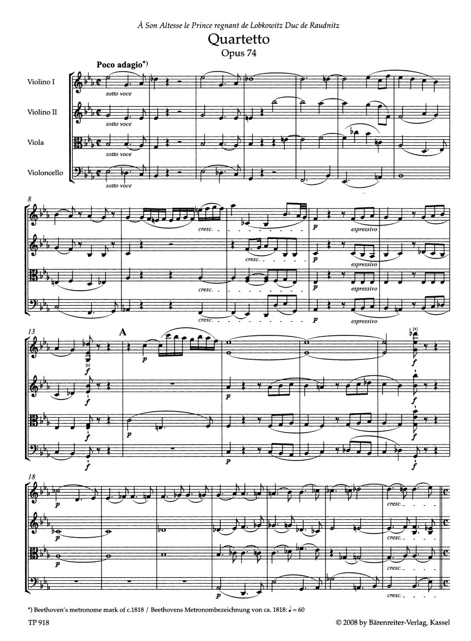 Beethoven String Quartets op. 74, 95 Study Score