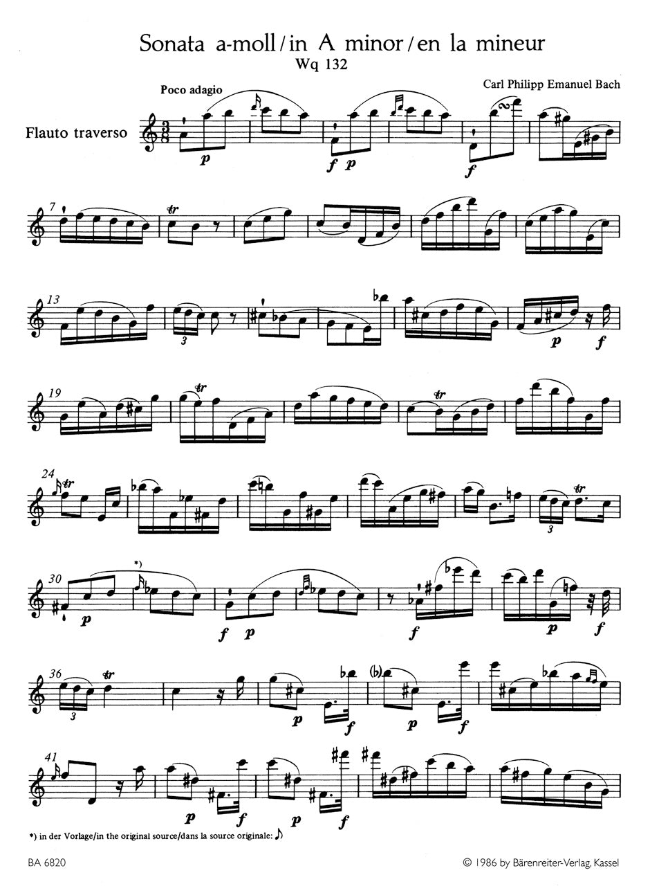 CPE Bach Sonata for Flute solo A minor Wq 132