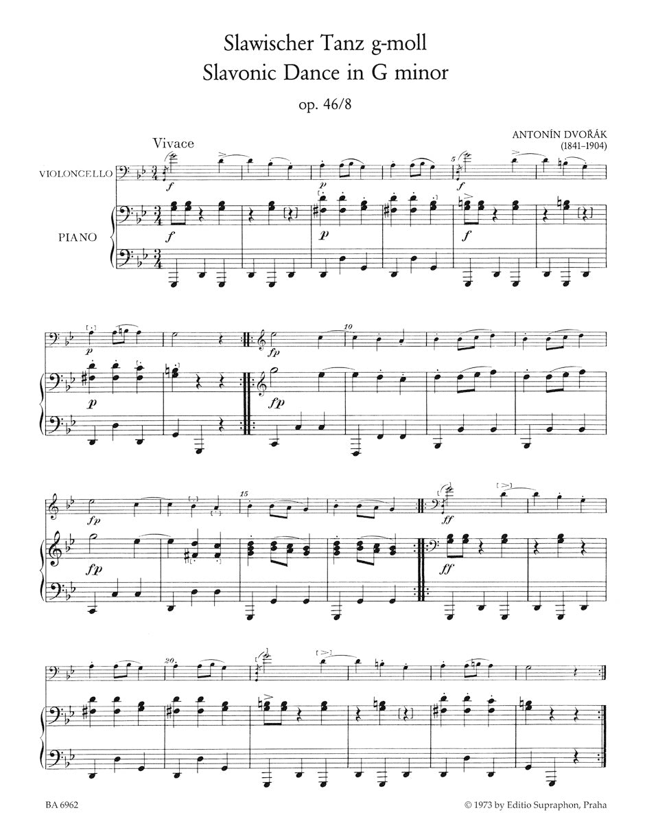 Dvorak Slavonic Dances for Violoncello and Piano op. 46/3, 46/