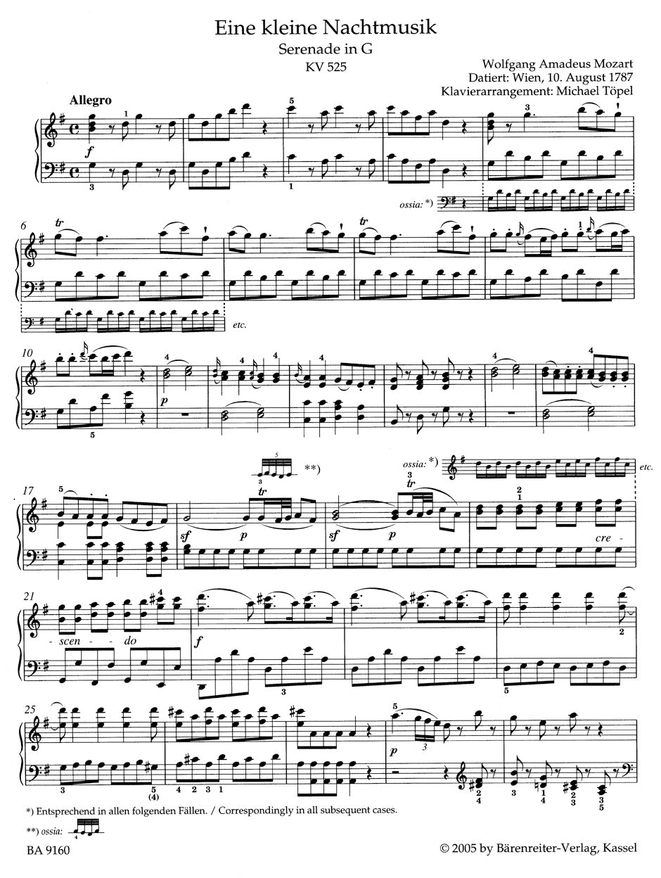 Mozart Serenade in G major "Eine kleine Nachtmusik" for strings K. 525 (Arranged for piano)