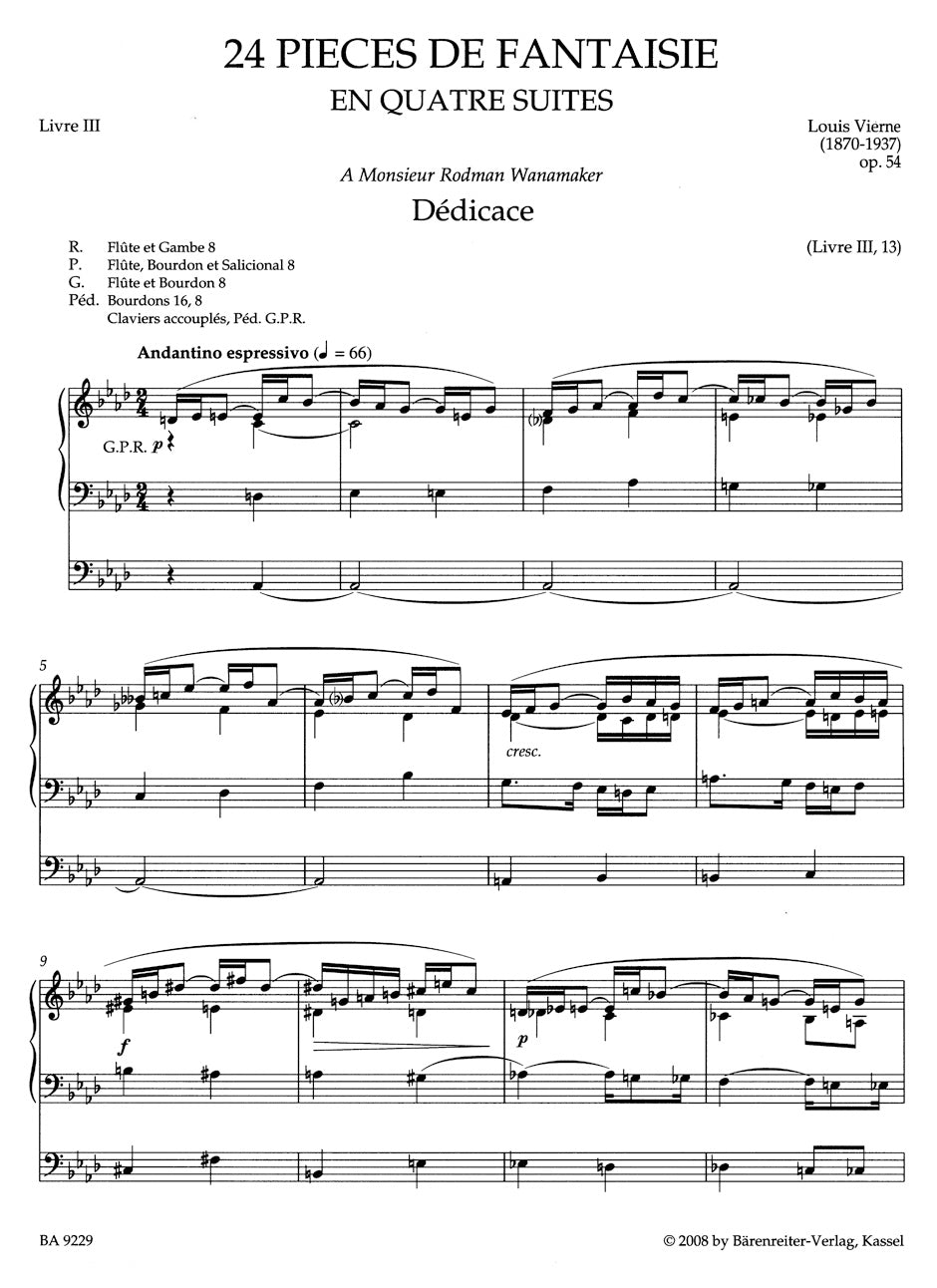 Vierne Pièces de Fantaisie en quatre suites, Livre III op. 54 (1927)
