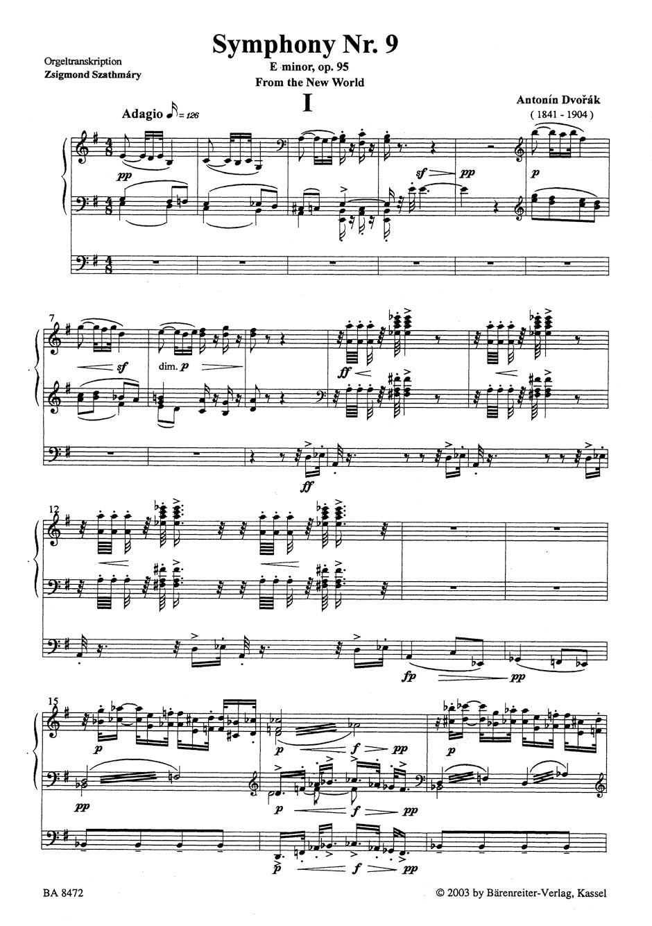 Dvorak Symphony No. 9 op. 95 "From the New World" -Transcription for organ-