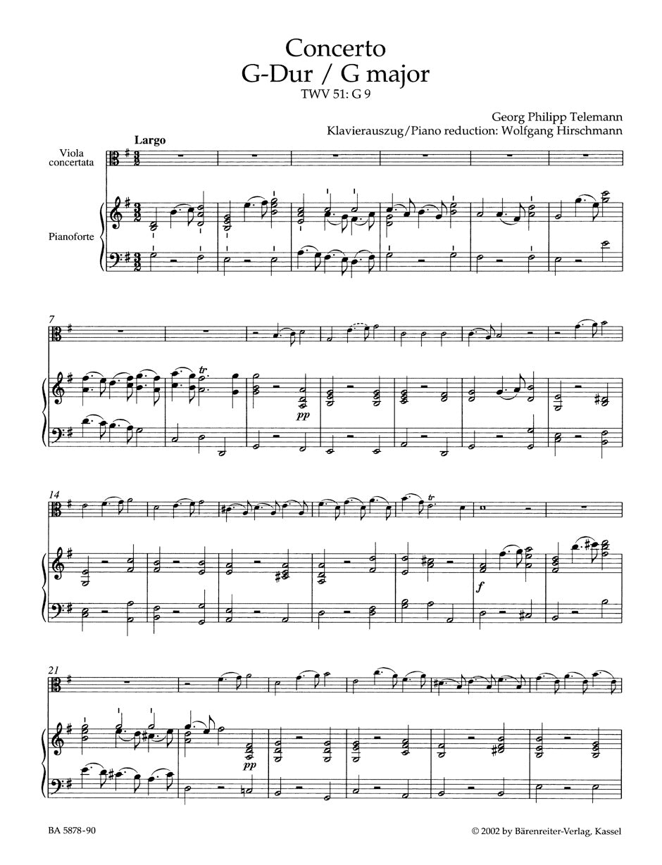 Telemann Concerto for Viola and Orchestra G major TWV 51:G9