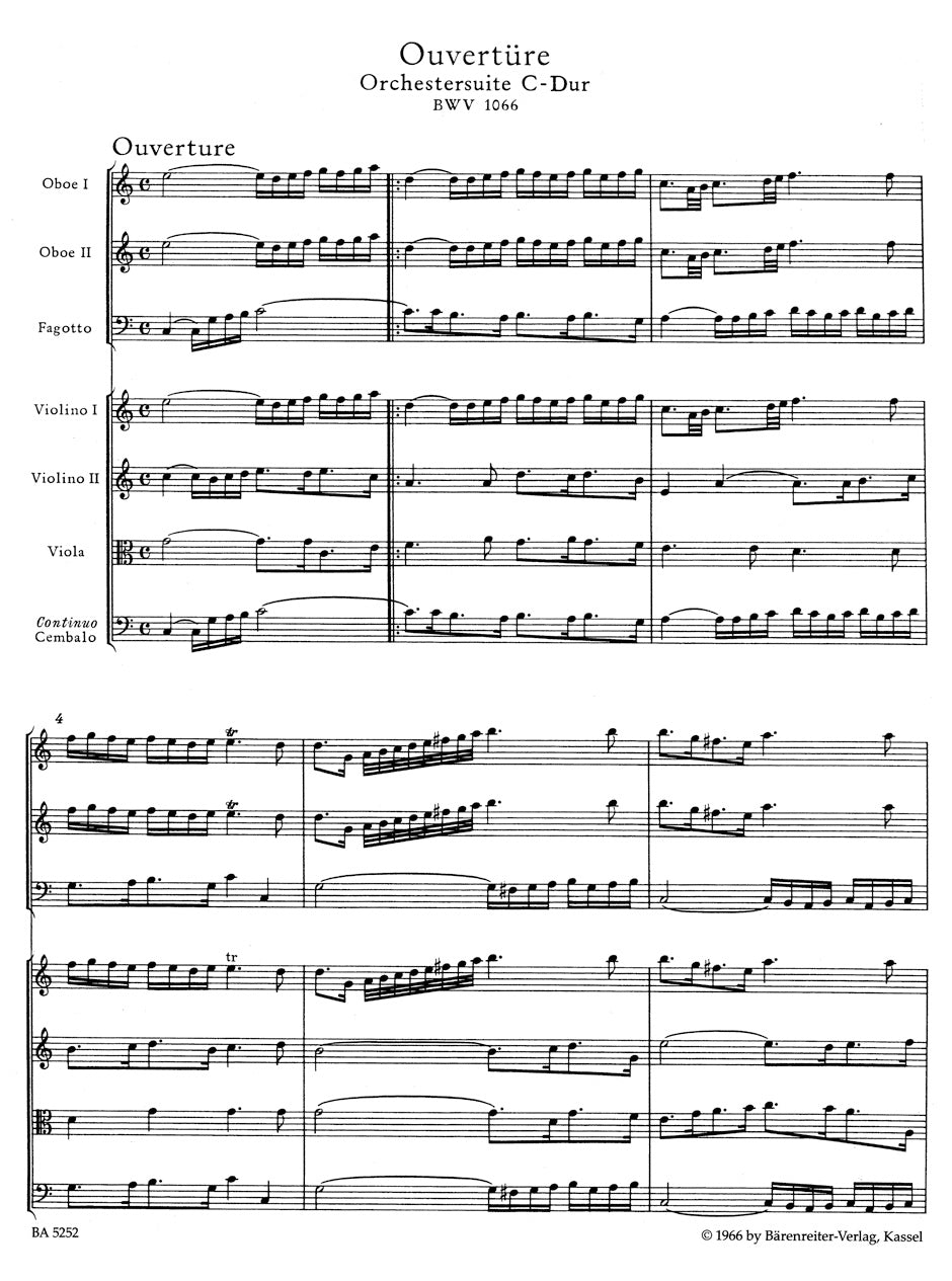 Bach Orchestral Suite (Overture) C major BWV 1066 Full Score