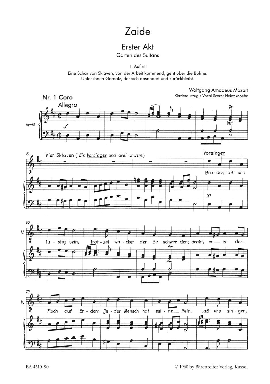 Mozart Zaide K. 344 (336b) "Das Serail" -Vocal Score