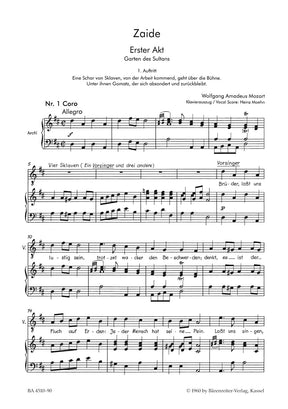 Mozart Zaide K. 344 (336b) "Das Serail" -Vocal Score