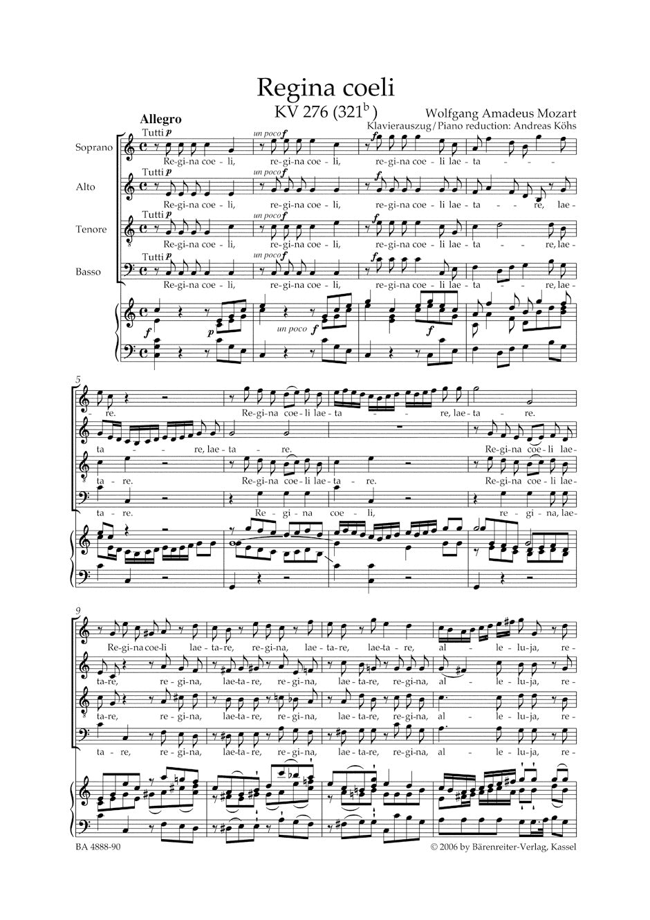 Mozart Regina coeli C major K. 276 (321b)