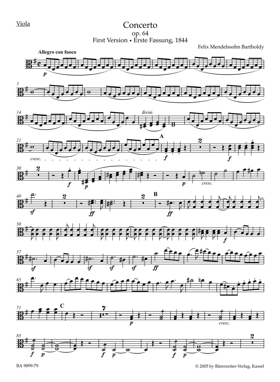 Mendelssohn Viola Part for Concerto for Violin and Orchestra in E minor Viola Part CLEARANCE MUSIC / FINAL SALE