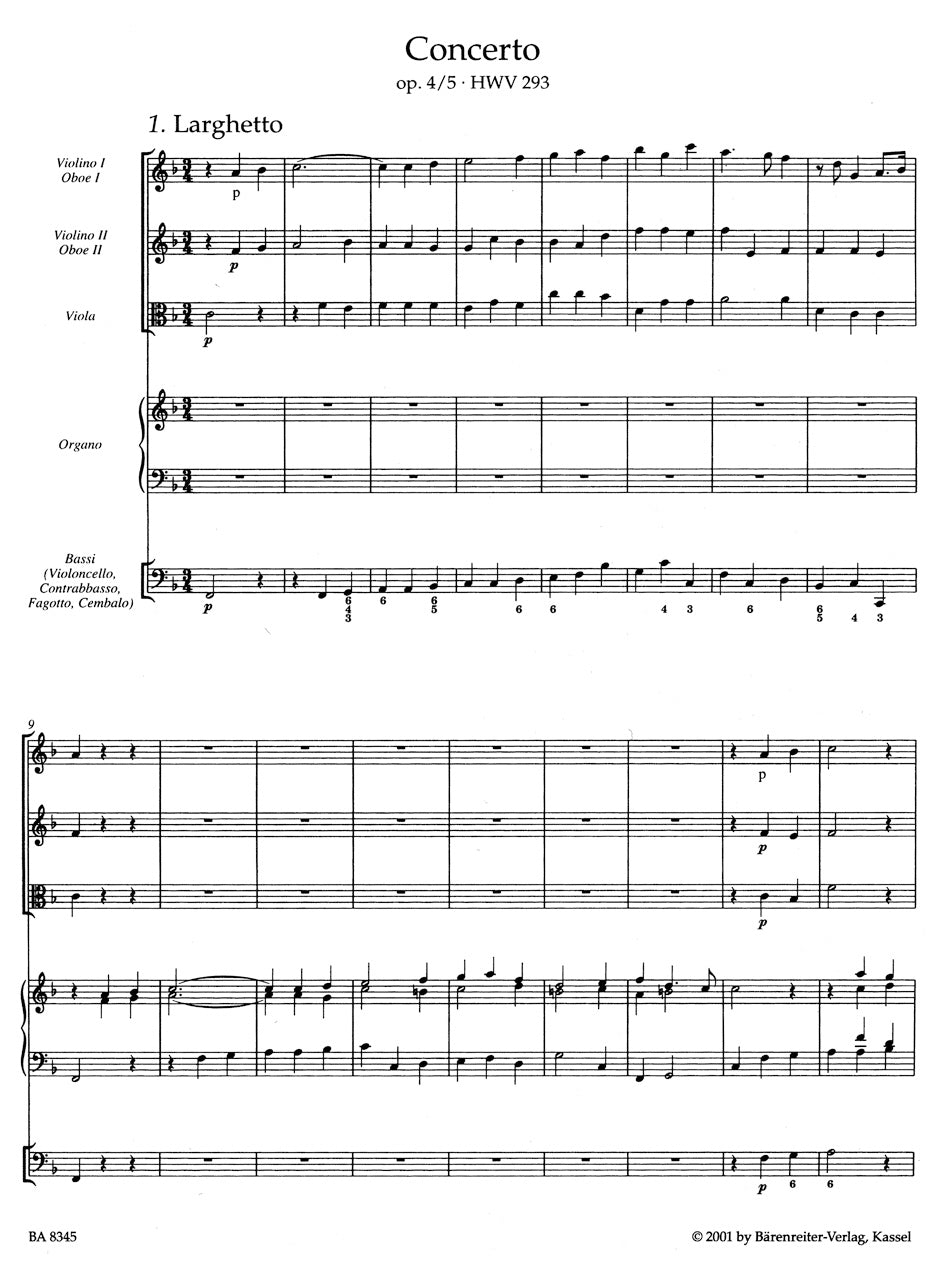 Handel Concerto for Organ and Orchestra F Major op. 4/5 HWV 293