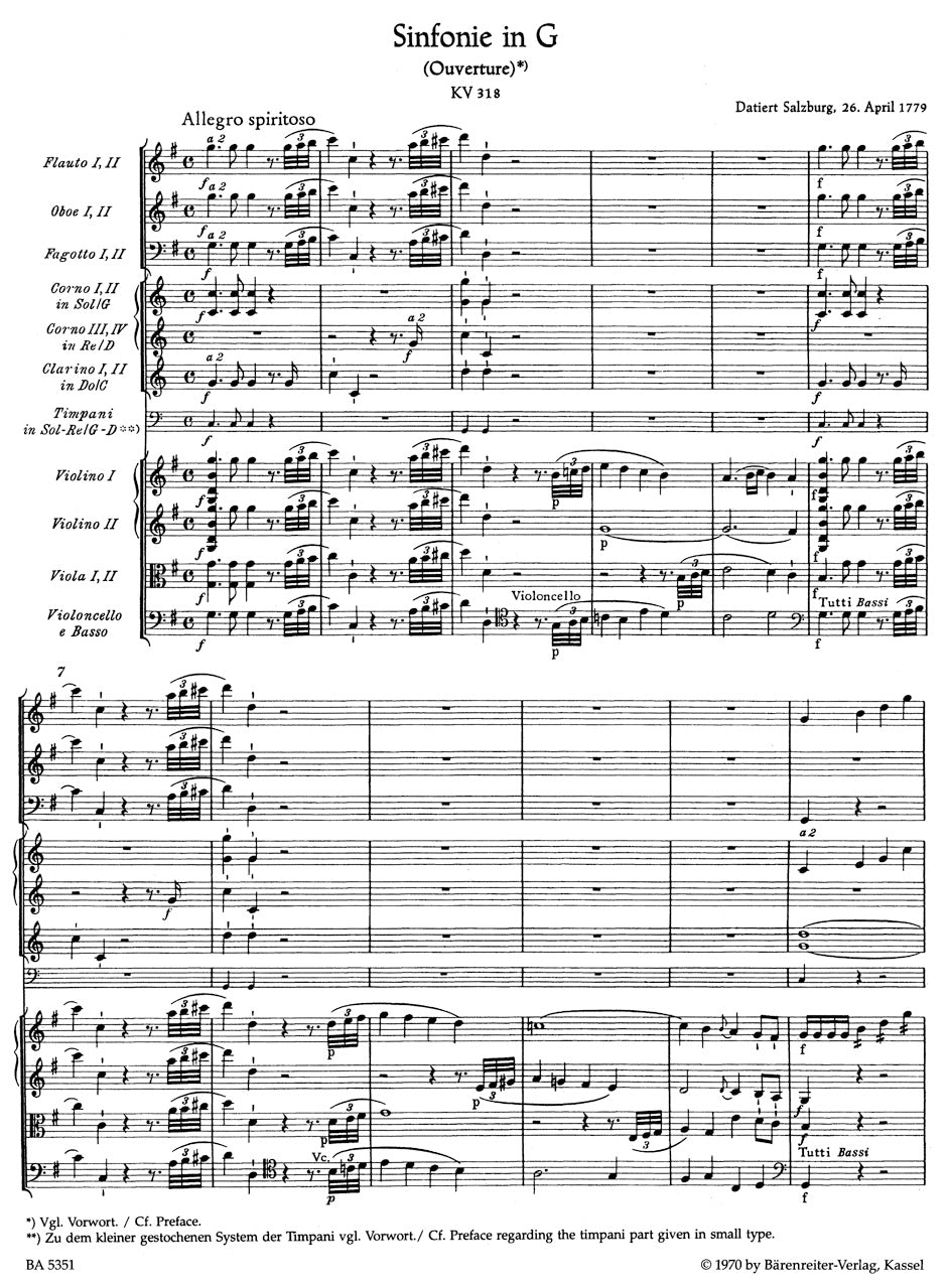 Mozart Symphony (Overture) Nr. 32 G major K. 318