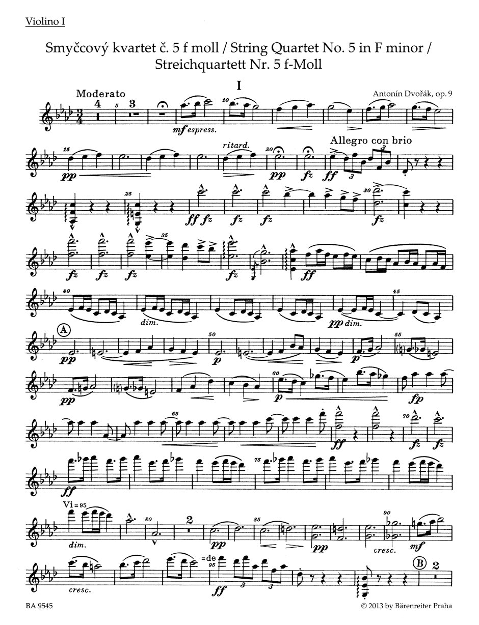 Dvorak String Quartet No 5 in f minor Opus 9