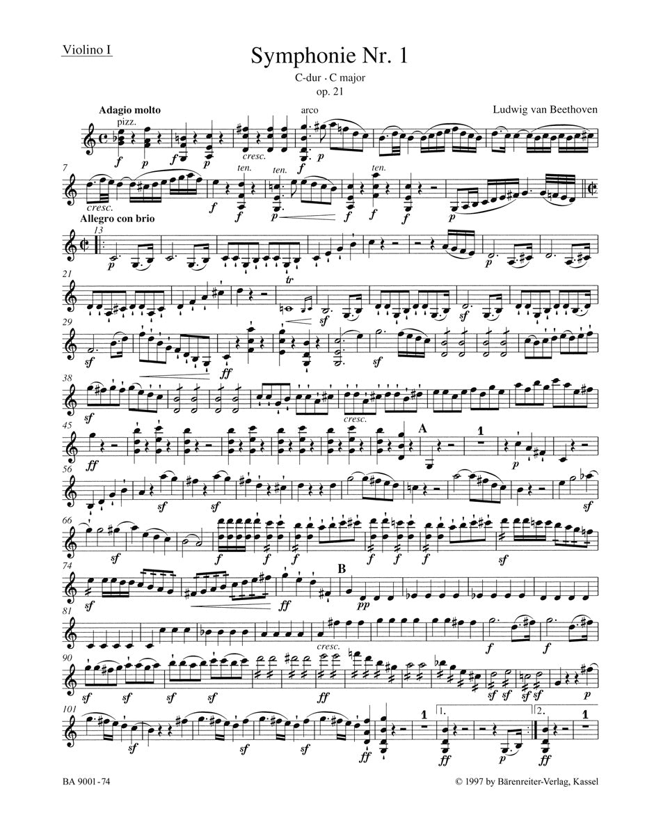 Beethoven Symphony No 1 in C major Opus 21 Violin 1 Part