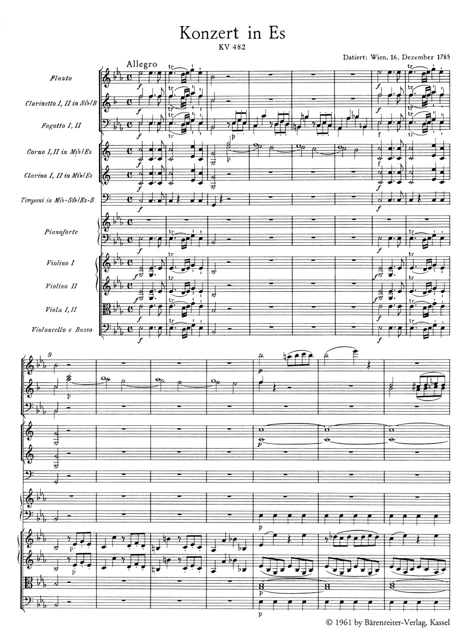 Mozart Concerto for Piano and Orchestra E-flat major K. 482