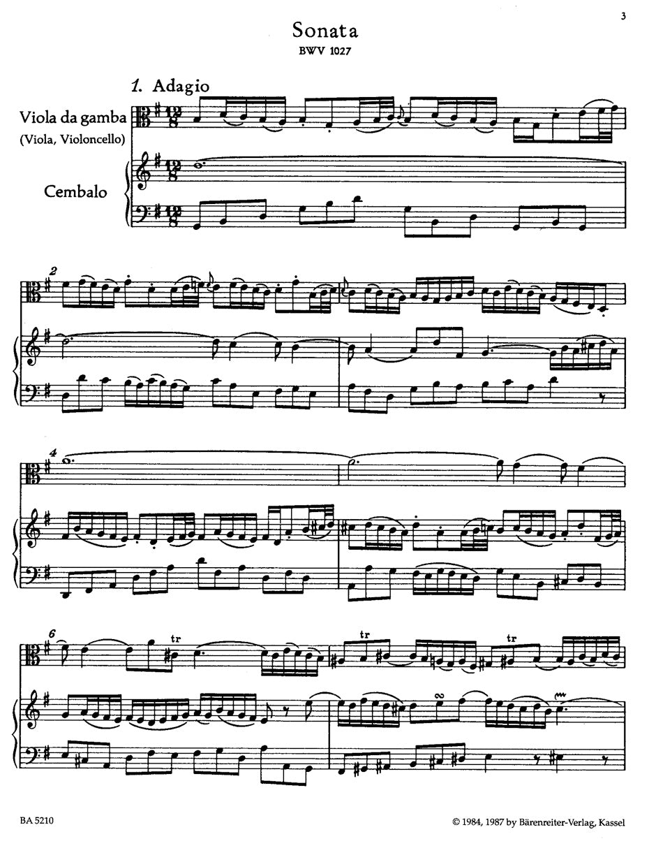 Bach Three Sonatas for Violoncello and Harpsichord (according to BWV 1027-1029)