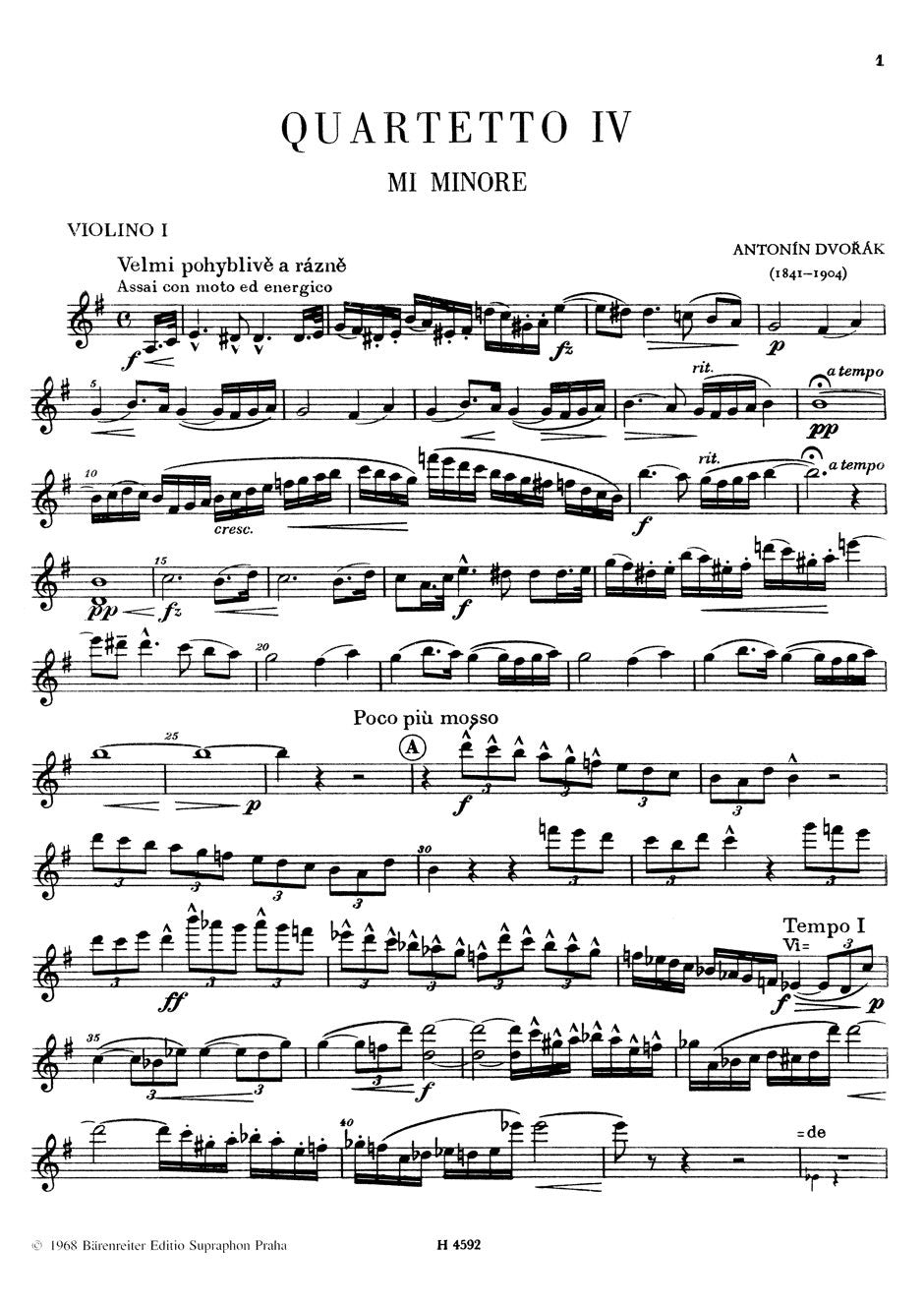 Dvorak String Quartet No 4 in e minor