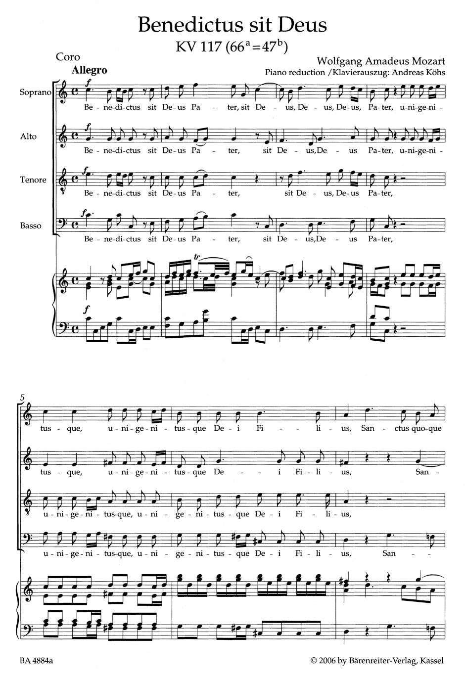 Mozart Benedictus sit Deus K. 117 (66a=47b)